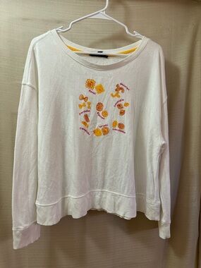 Jane & Delancey Pasta Graphic Sweatshirt White Long Sleeve Cozy Top Size L